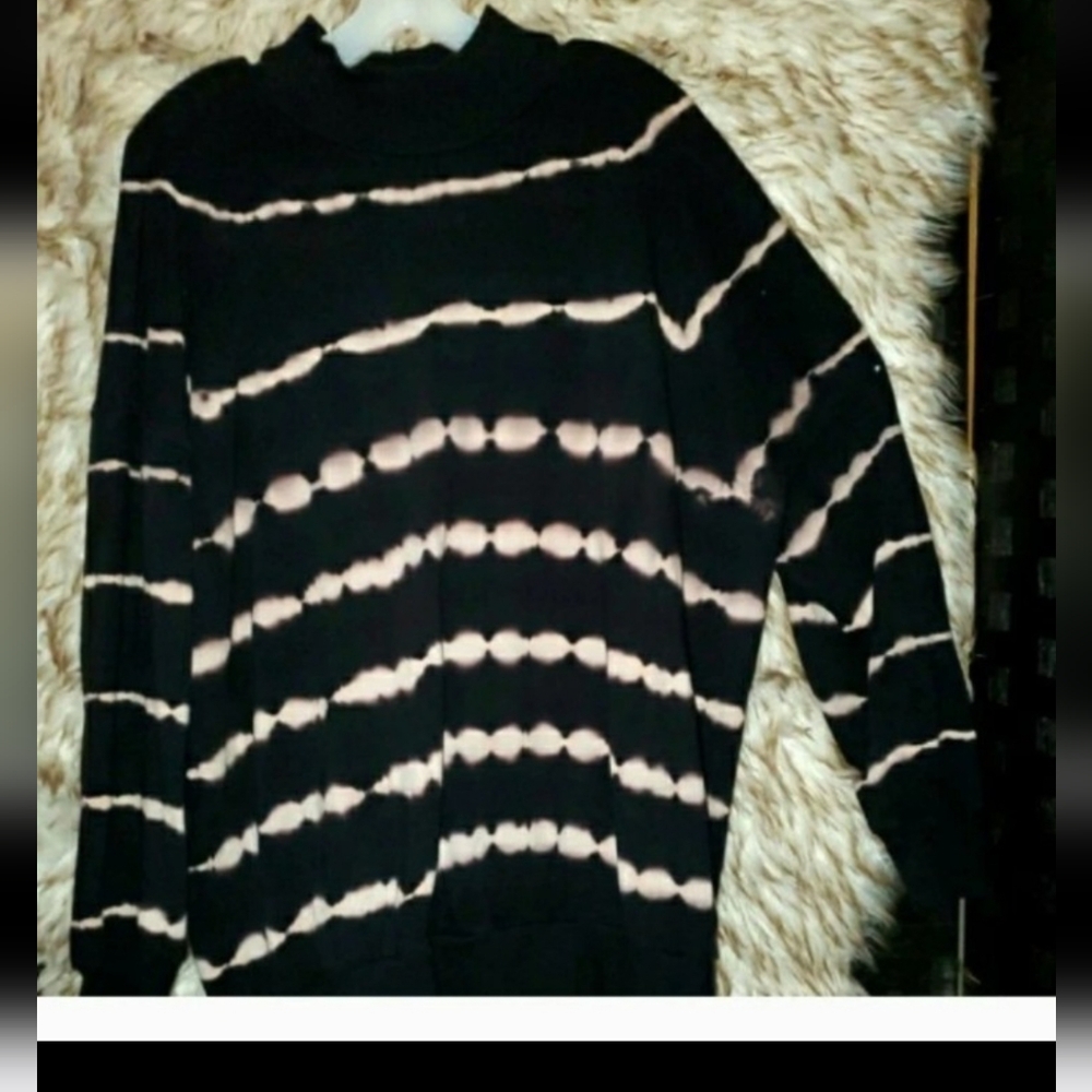 Black & Cream Tie-Dye Mock Neck Sweater | Edgy Street Style Grunge XXL - Picture 2 of 5